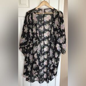 Vintage Y2K Mudd Sheer Floral Kimono Black/Pink/Green Size Large
